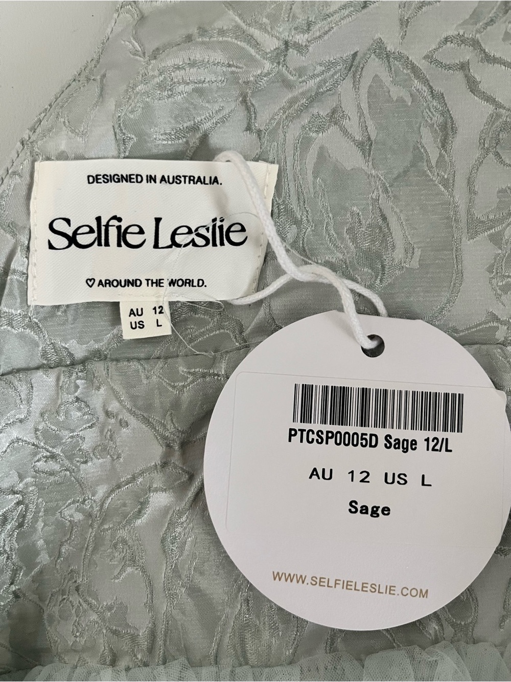 Selfie Leslie Belle Enchante Jacquard Mini Dress Sage Green L Party Twirl NWT - Picture 9 of 13